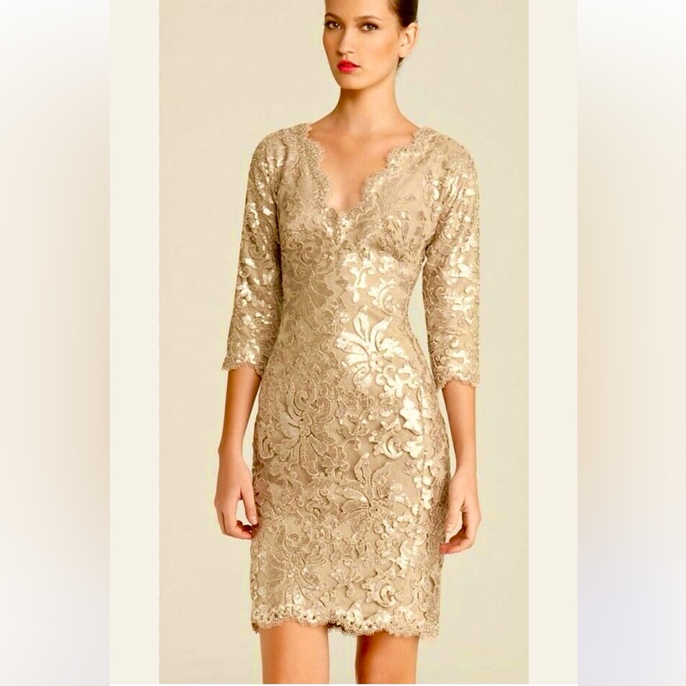 Tadashi Shoji Nude Lace Sequin Fitted Cocktail Dress | Size 8